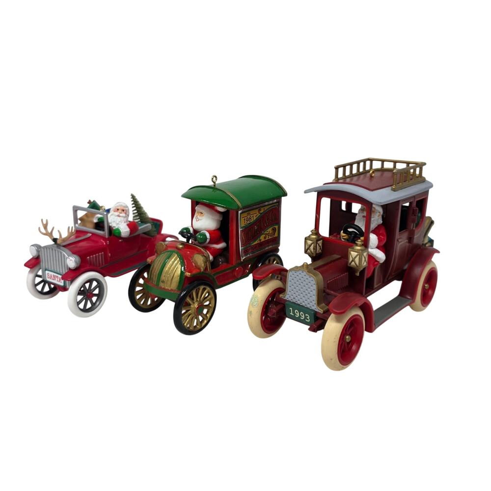Lot of 3 Hallmark Santa Vehicle Ornaments 1981 1991 1993 No Boxes